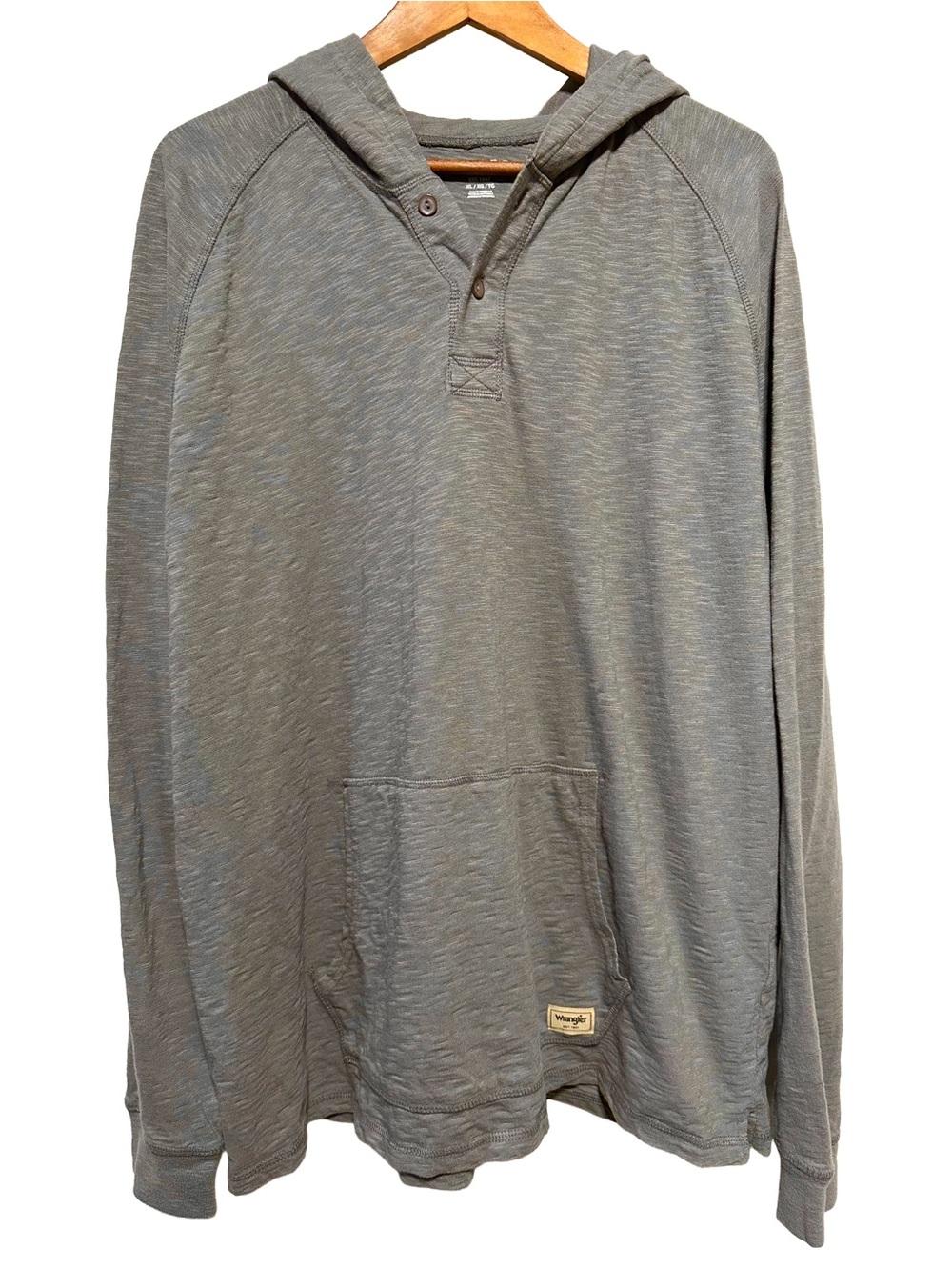 Wrangler Men’s XL Grey Slub Cotton Henley Hoodie Western Workwear